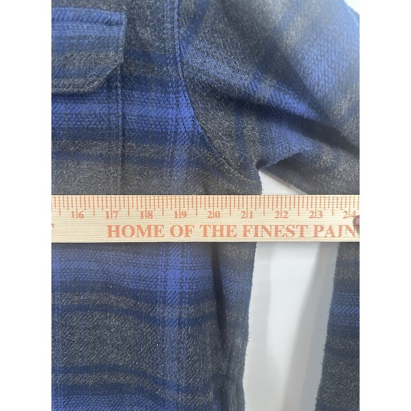 Orvis Blue Plaid Flannel Shirt Jacket Heavy Cotton Pockets Shacket Men's Size L - Picture 4 of 15